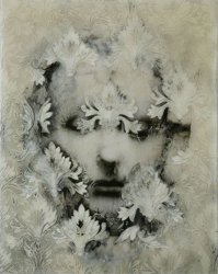 'Wallflower', 2004 (17.25 x 13.25 x 1.75 inches)
<br />Mixed media with wallpaper, resin, photograph - image